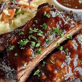 Delicious Instant Pot Sticky BBQ Beef Ribs garnished with herbs