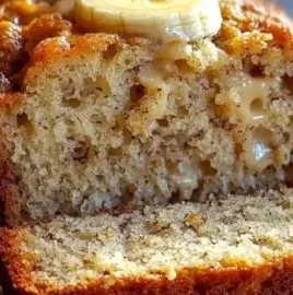 Moist banana bread loaf fresh out of the oven, golden brown and fragrant.