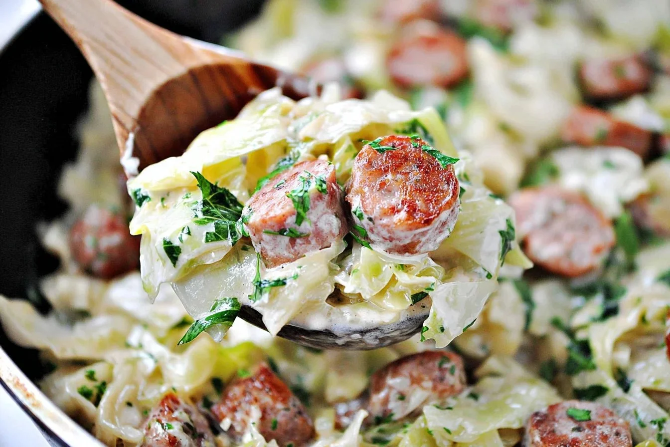 Keto TikTok Cajun Sausage Cabbage Alfredo