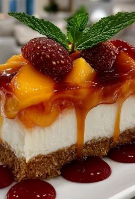 Delicious no-bake peach cheesecake topped with fresh peaches and whipped cream