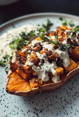 Protein loaded sweet potato boats filled with nutritious ingredients.