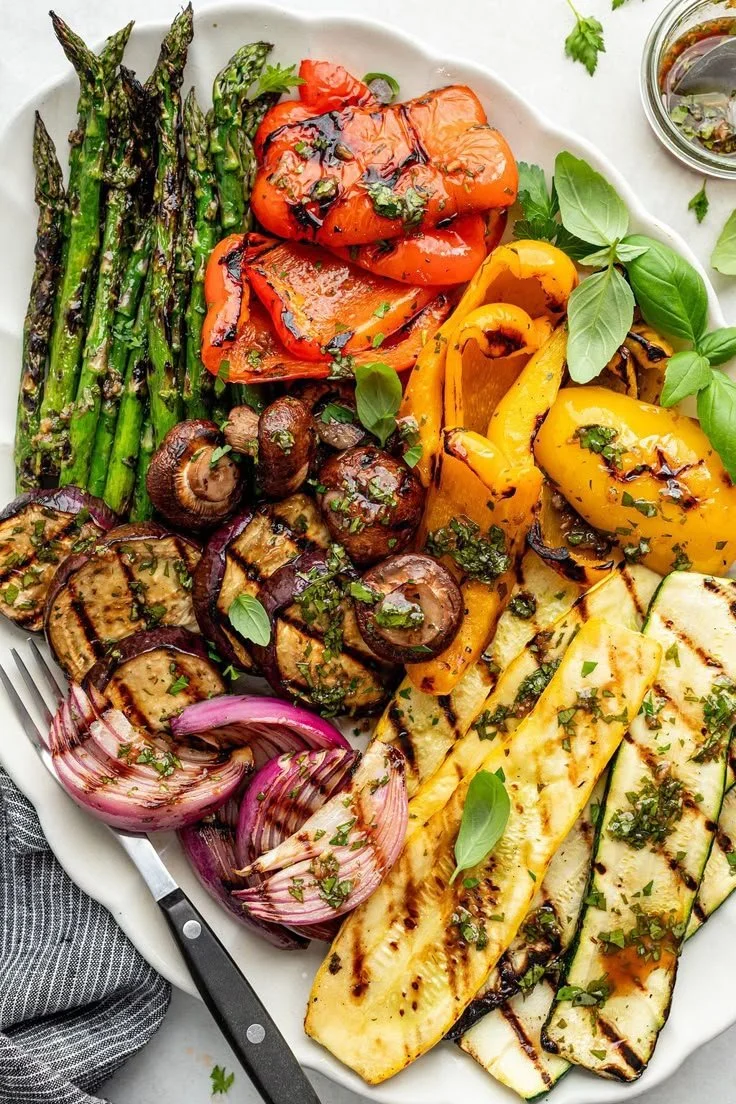 Colorful veggies marinated in balsamic vinegar ready for grilling