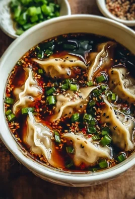 Delicious quick potsticker soup served in a bowl with fresh vegetables.