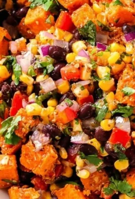 Roasted sweet potato black bean salad elegantly served in a bowl.