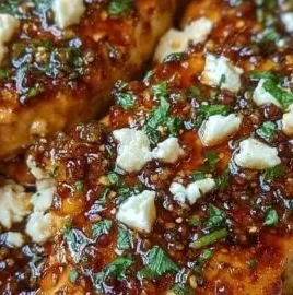 Delicious hot honey feta chicken drizzled with sticky honey glaze