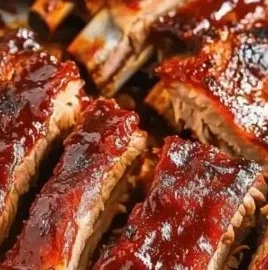 Plate of tender oven-baked ribs with a flavorful glaze