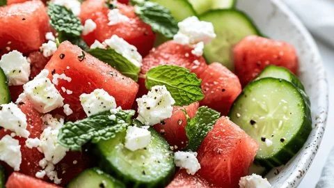Watermelon and Cucumber Salad with Feta