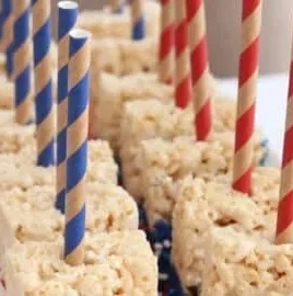 American Flag Rice Krispie Treats with red, white, and blue colors for festive occasions