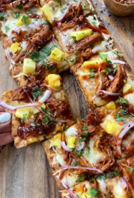 BBQ Chicken Pineapple Flatbread topped with juicy chicken and fresh pineapple
