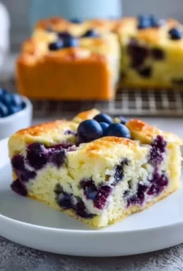 Freshly baked blueberry cottage cheese breakfast bake served in a dish