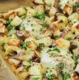 Delicious Chicken Potato Bake dish served in a baking dish
