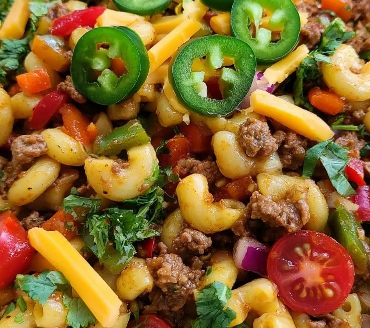 Delicious Cowboy Pasta Salad served in a rustic bowl with fresh vegetables