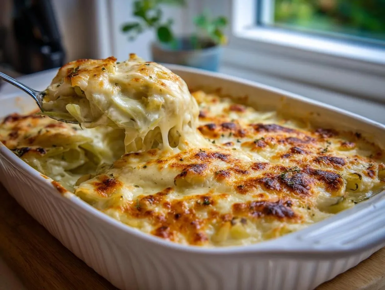 Creamy Chicken Alfredo Cabbage Bake with 12g net carbs