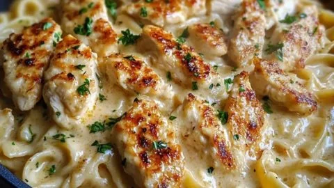 Creamy chicken garlic parmesan pasta dish served in a bowl