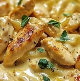 Delicious creamy garlic butter chicken pasta plated with herbs
