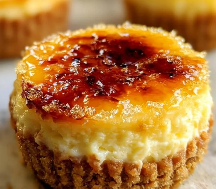 Delicious Crème Brûlée Cheesecake Cupcakes topped with caramelized sugar