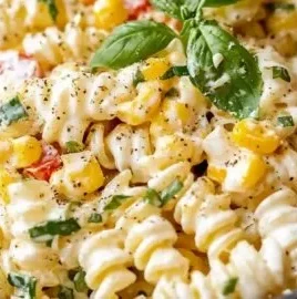Delicious creamy street corn pasta salad served in a bowl