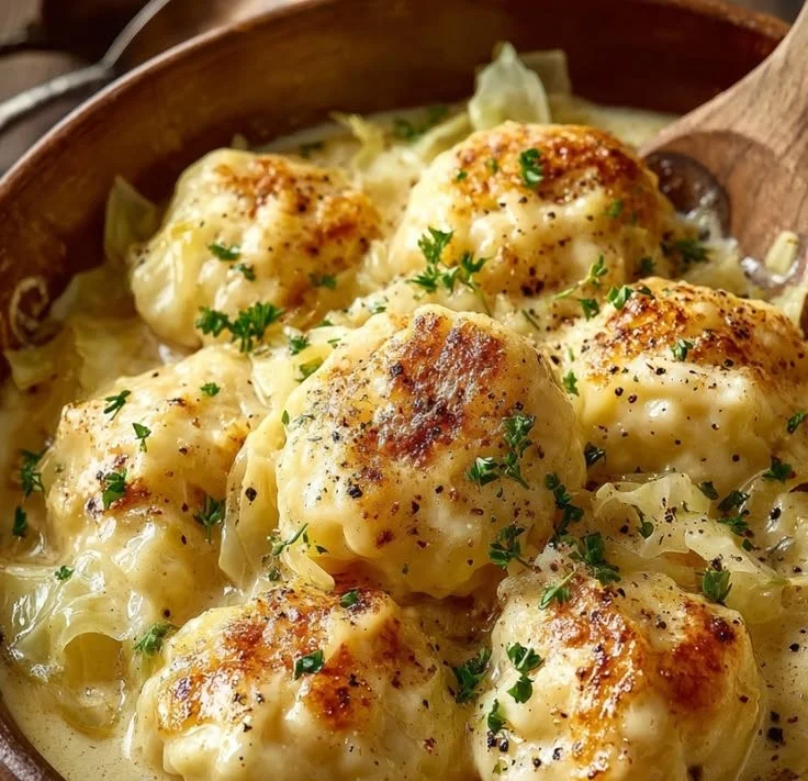 Delicious German cabbage and dumplings served on a plate