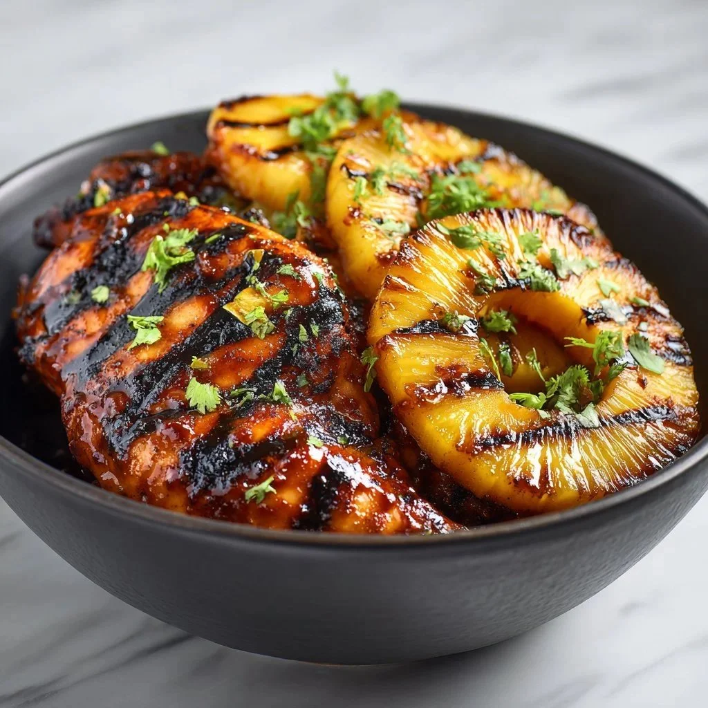 Grilled chicken with pineapple served on a plate