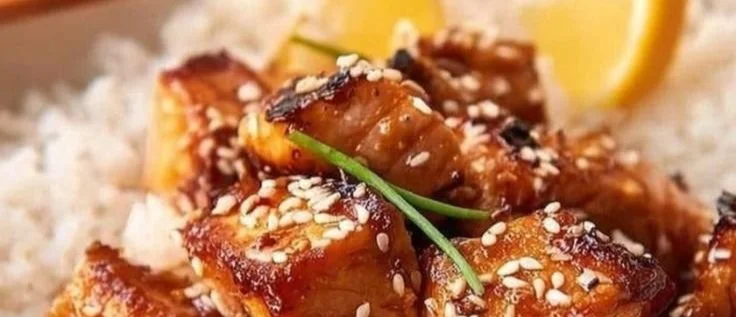 Delicious Honey Garlic Salmon Bites served on a plate