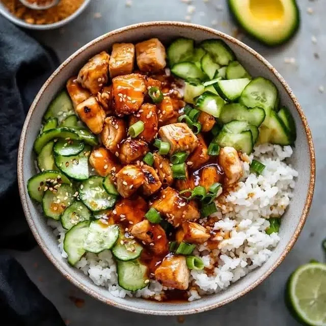 Hot Honey Chicken Bowl with vibrant vegetables and honey glaze