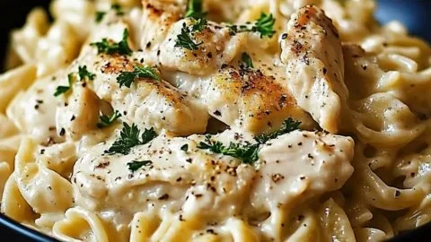 Indulgent creamy ranch chicken pasta served in a colorful bowl