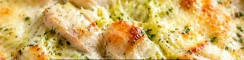 Keto Chicken Alfredo Cabbage Bake Recipe with creamy sauce and chicken