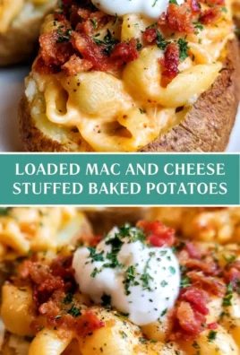 Loaded mac and cheese stuffed baked potatoes topped with crispy breadcrumbs.