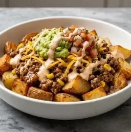 Loaded Potato Taco Bowl with fresh ingredients and vibrant toppings