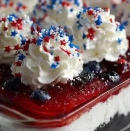 Red White and Blue Dessert Lasagna - a colorful no-bake patriotic treat