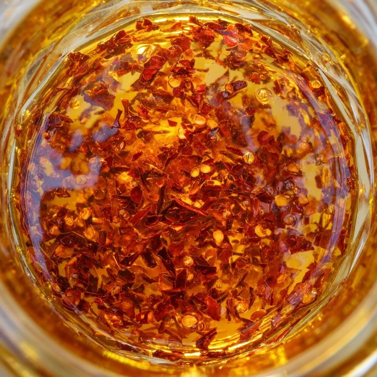 Jar of sweet homemade hot honey with chili peppers in a rustic kitchen