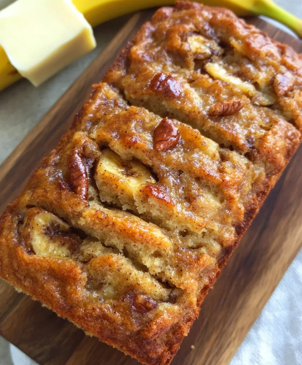 Deliciously moist banana bread loaf fresh out of the oven