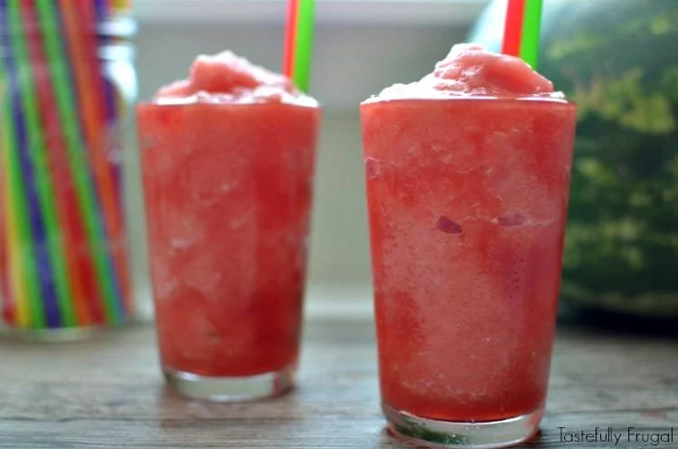 A refreshing watermelon slush in a chilled cup, perfect for summer days