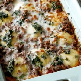 Easy ground beef recipe spread with various dishes