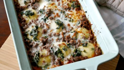 Easy ground beef recipe spread with various dishes