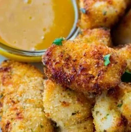 Crispy Air Fryer Garlic Parmesan Chicken Nuggets on a plate