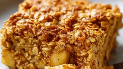 Amish-Style apple cinnamon baked oatmeal in a serving dish