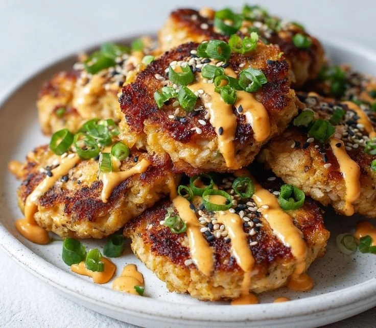 Deliciously spiced Asian tuna cakes served with dipping sauce.