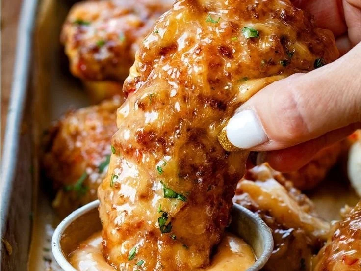 Delicious Bang Bang Chicken served with creamy sauce and garnishes.