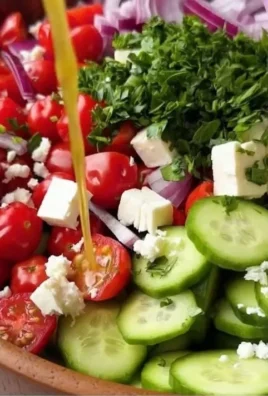 Delicious Greek Cucumber Tomato Salad served in a bowl
