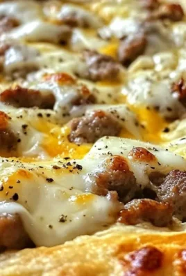 Delicious Biscuits and Sausage Gravy Breakfast Pizza topped with savory ingredients