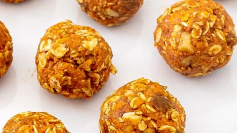 Healthy Carrot Cake Energy Bites with nuts and spices