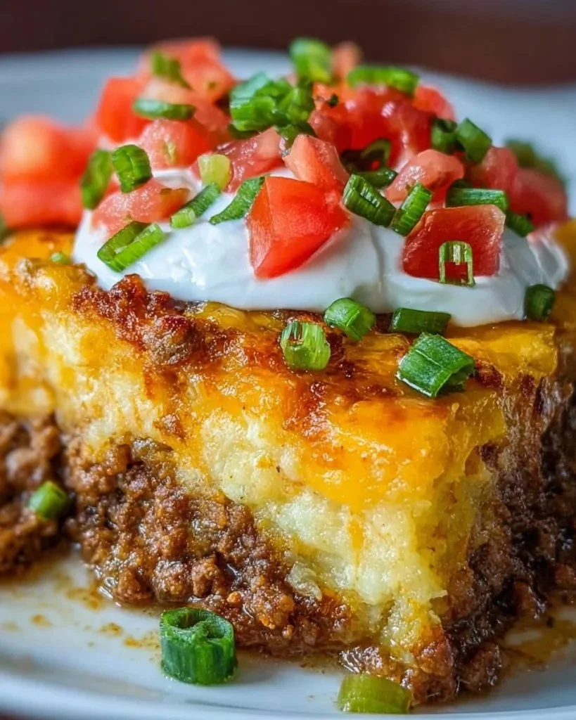 Cheesy Keto Taco Casserole topped with melted cheese