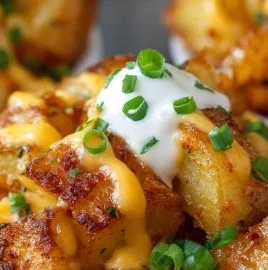 Delicious Cheesy Taco Potatoes topped with cheese and spices