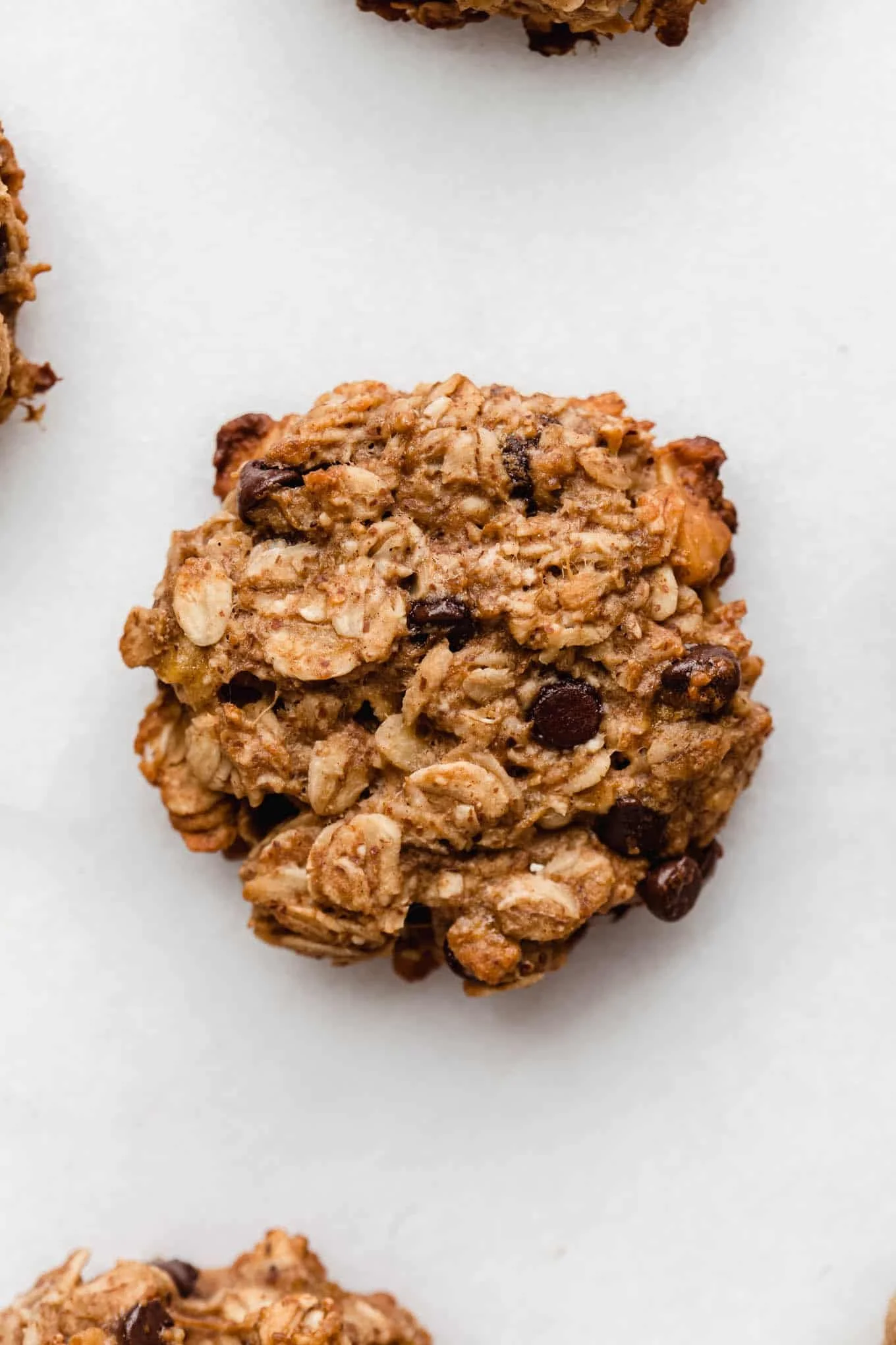 Chocolate chip banana oatmeal cookies fresh out of the oven
