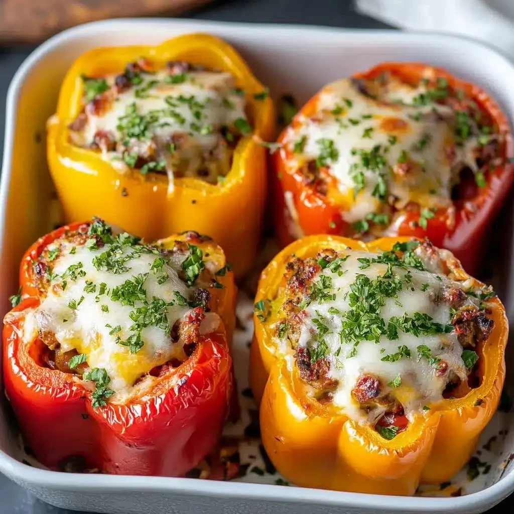 Delicious classic stuffed peppers filled with rice, meat, and spices.