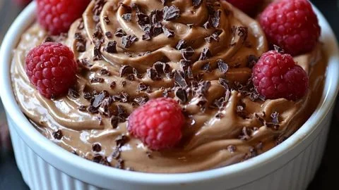 Delicious cottage cheese chocolate mousse served in a glass