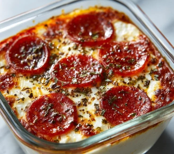 Cottage Cheese Pizza Bowl topped with fresh vegetables and herbs