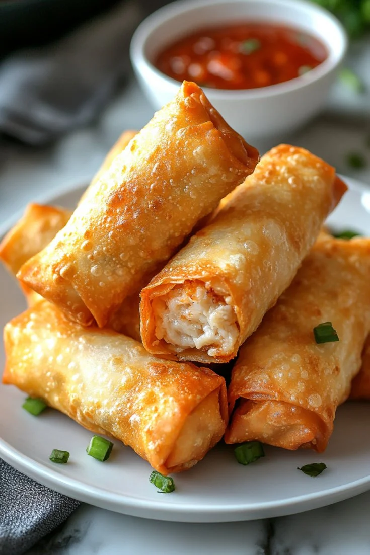 Crispy Crab Rangoon Egg Rolls filled with creamy crab and served with dipping sauce
