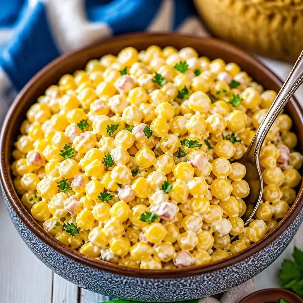 Bowl of Crack Corn Salad featuring fresh corn, vegetables, and seasoning